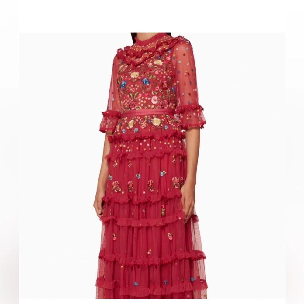 BHLDN Needle and Thread Red Pandora maxi dress gown xs small 2 4 - Picture 5 of 12